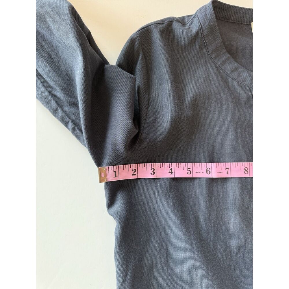 Loft Cotton Navy Top Long Sleeve Flutter Ruched Ruffle Flared Nautical Button M - Picture 10 of 15